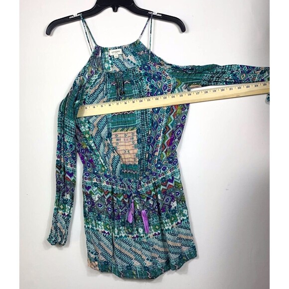 Umgee Womens Large Romper Blue Teal Aztec Print Boho Festival Hippie Summer - Picture 4 of 12